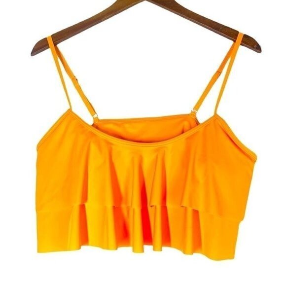 Ruffle Bandeau Bikini Top With Shelf Bra - Goldenrod Yellow, Size XL P0018004 - Picture 1 of 5